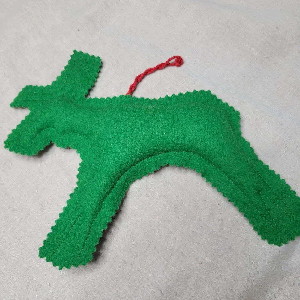 Handmade Felt Moose‎ Ornament Embroidered Floral Beaded Christmas Decor 7.5 Inch